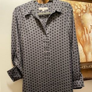 LOFT Polka Dot Roll Tab Sleeve Shirtdress